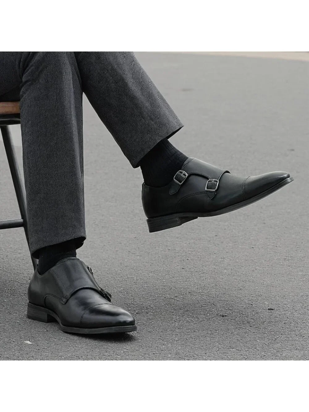 Men's Black Imported 100% Synthetic Dress Shoes for Monk Strap Loafers